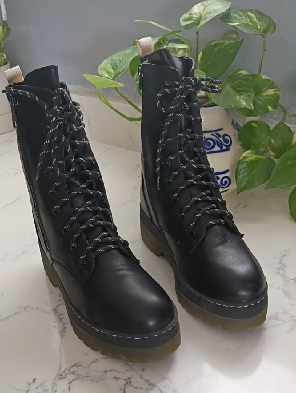 MIA Black Lace-Up Platform Combat Boots - Women